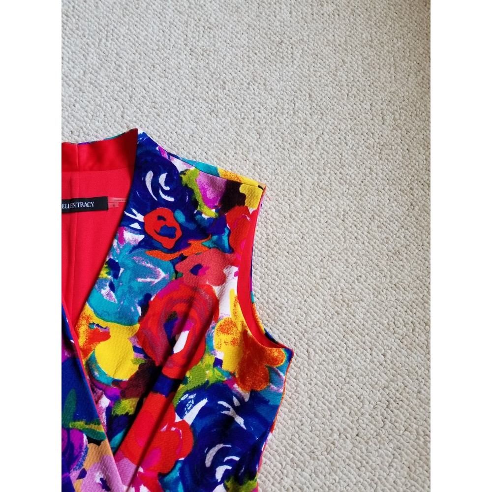 Womens Dress-ELLEN TRACY-red/purple/yellow floral knit maximalist Resort-6 - Picture 3 of 5